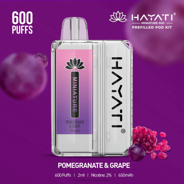 Hayati flavour vapes - Hayati Miniature 600 kompletov strokov granatno jabolko & grozdje NNNF42