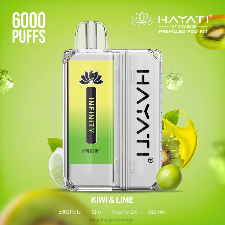 Hayati flavour vapes - Hayati Infinity 6000 kompletov strokov kivi & limeta NNNF152
