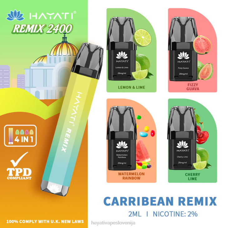 Hayati flavour vapes - Hayati Remix sistem vnaprej napolnjenih kapsul 2400 vdihov karibski remix NNNF52