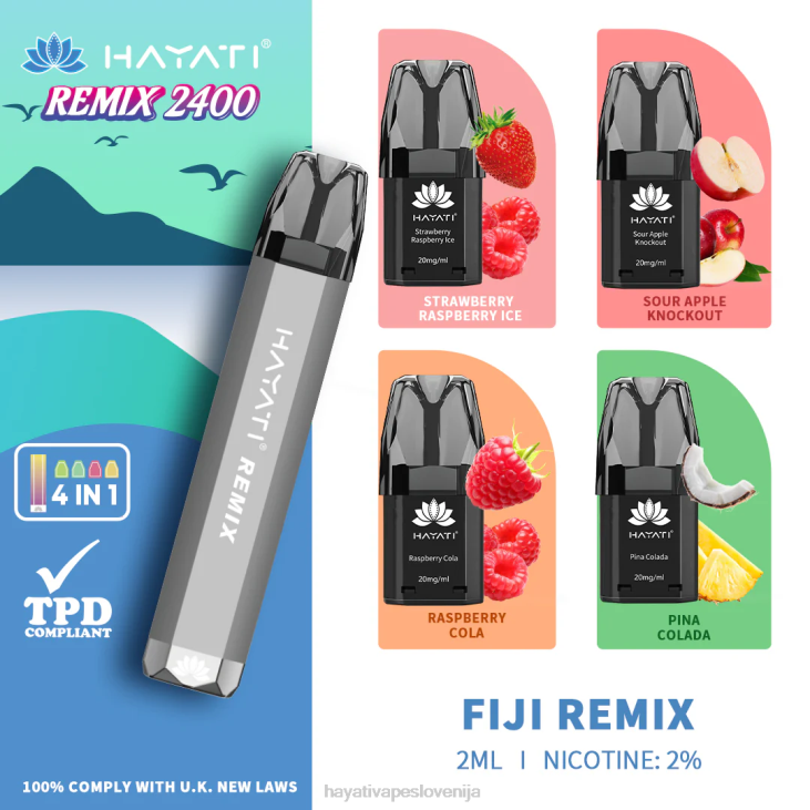 Hayati vape Slovenija - Hayati Remix sistem vnaprej napolnjenih kapsul 2400 vdihov fidži remix NNNF53
