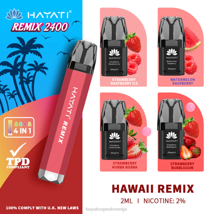 Hayati vape flavours - Hayati Remix sistem vnaprej napolnjenih kapsul 2400 vdihov hawaii remix NNNF54