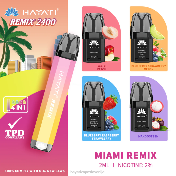 Hayati vape near me - Hayati Remix sistem vnaprej napolnjenih kapsul 2400 vdihov miami remix NNNF56