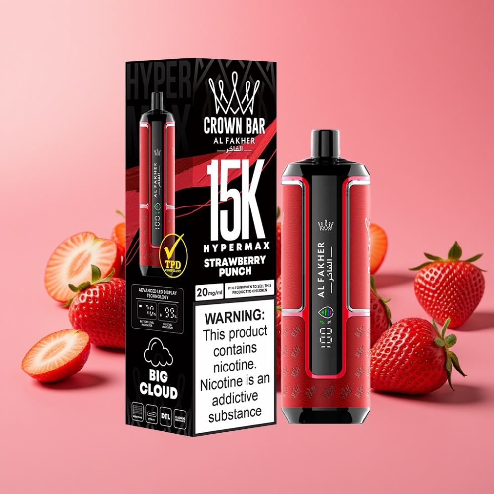 Al Fakher Crown Bar 15K Hypermax Disposable Vape Kit Jagoda Punč, 22ml, 600mAh, 15.000 vdihov