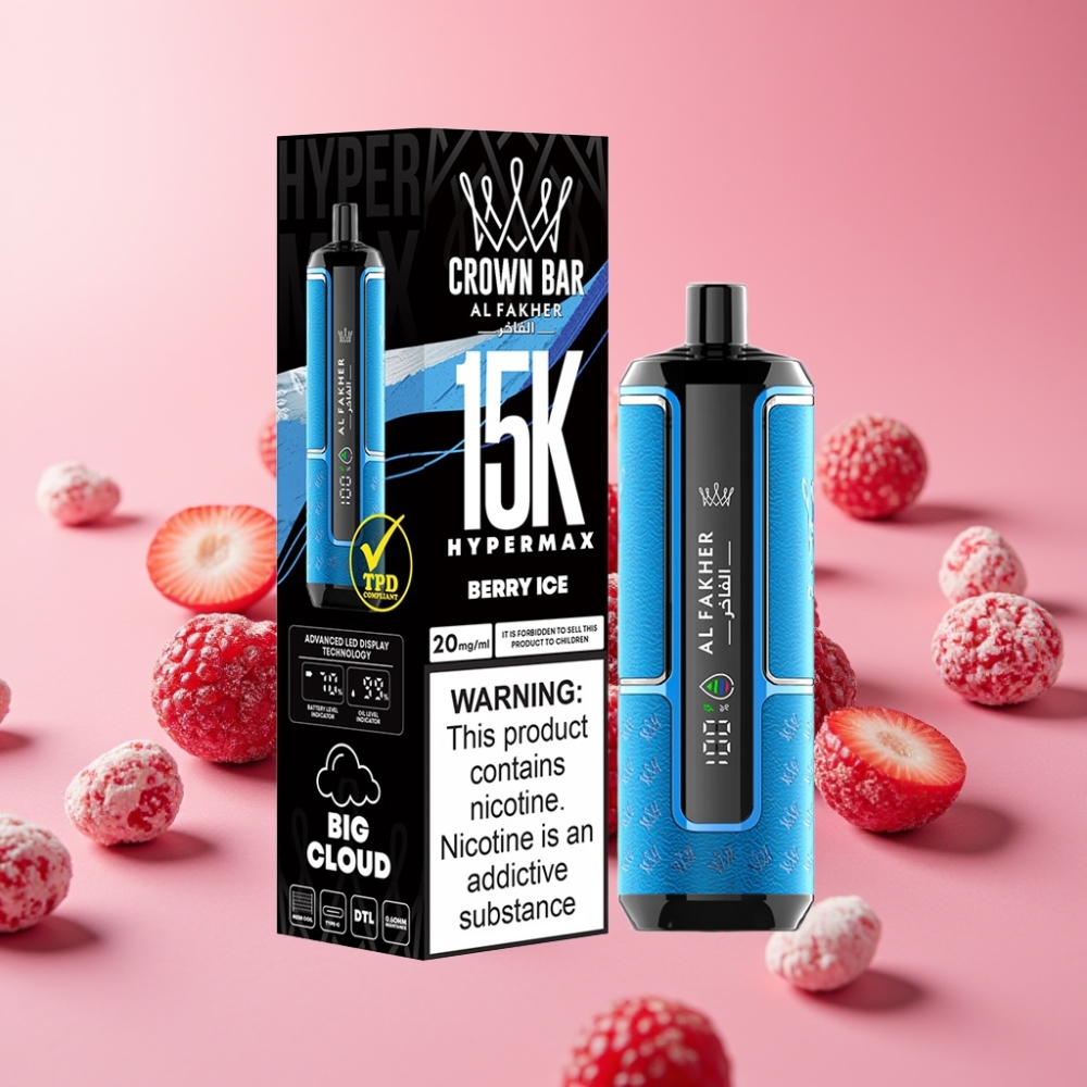 Al Fakher Crown Bar 15K Hypermax Disposable Vape Kit Jagodični led, 22ml, 600mAh, 15000 povlekov