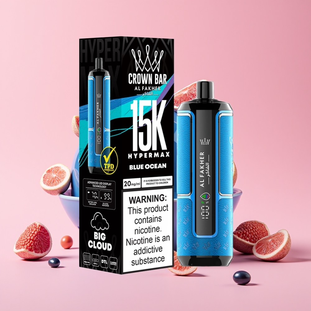 Al Fakher Crown Bar 15K Hypermax Disposable Vape Kit Modro morje 22ml 600mAh 15.000 vdihov
