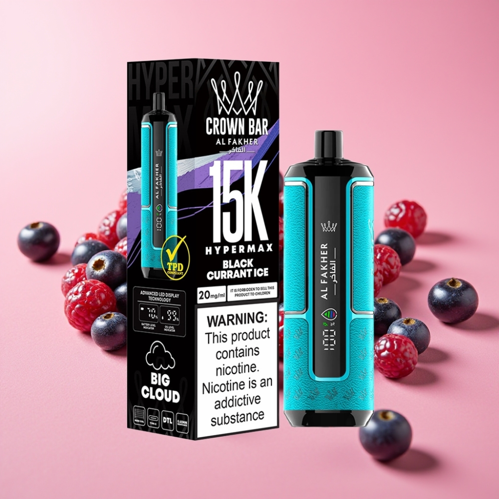 Al Fakher Crown Bar 15K Hypermax Disposable Vape Kit Črni ribez led, 22ml, 15.000 vdihov