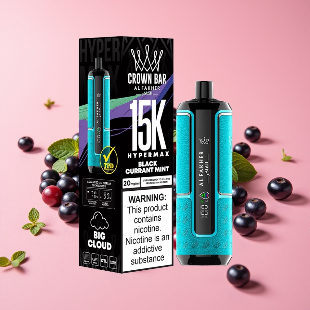 Al Fakher Crown Bar 15K Hypermax Disposable Vape Kit Črni ribez meta, 22ml, 15.000 vpuffov
