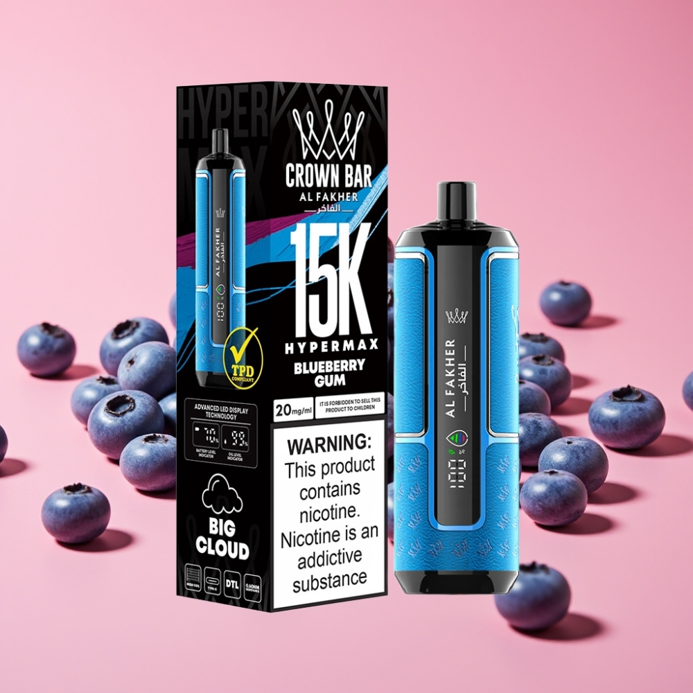 Al Fakher Crown Bar 15K Hypermax Enkratna Vape Naprava 22ml/600mAh/15K potegov, Borovnični Gumij