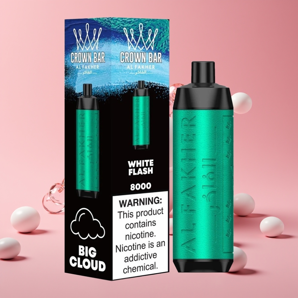 Al Fakher Crown Bar 8000 Crystal Disposable Vape Bela Iskra – 18ml, 8000 vdihajev, 5mg nikotina
