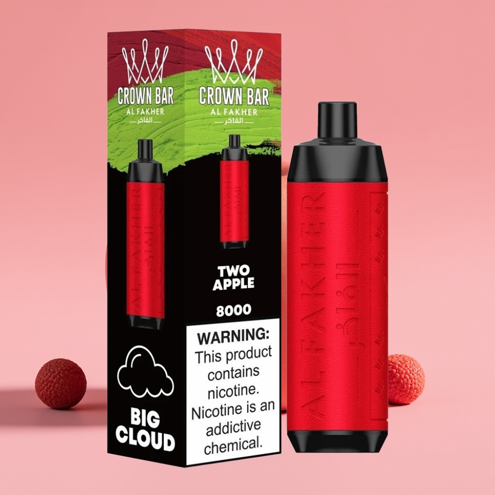 Al Fakher Crown Bar 8000 Crystal Disposable Vape Dve Jabolki, 18ml, 5mg, 8000 Potegov