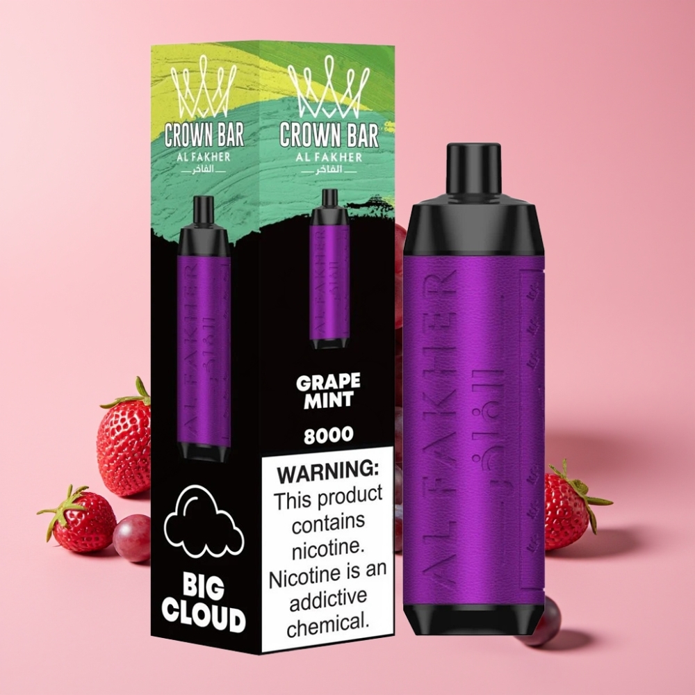 Al Fakher Crown Bar 8000 Crystal Disposable Vape Grozdje Meta, 18ml, 5mg, 8000 potegov