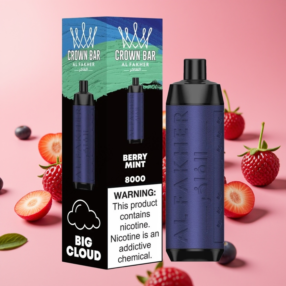 Al Fakher Crown Bar 8000 Crystal Disposable Vape Jagoda Meta, 18ml, 5mg, 8000 potegov