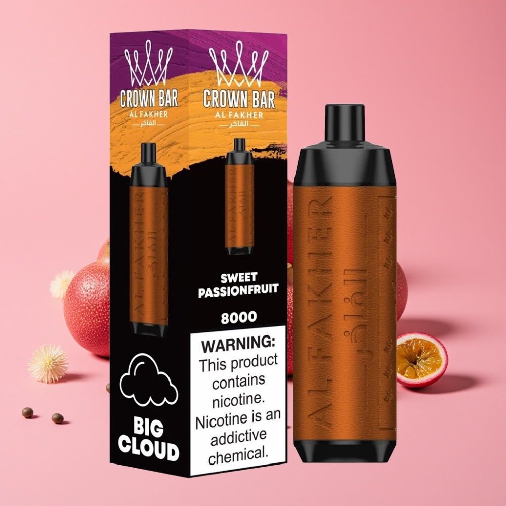 Al Fakher Crown Bar 8000 Crystal Disposable Vape Sladka Pasijonka, 8000 Puffov, 18ml