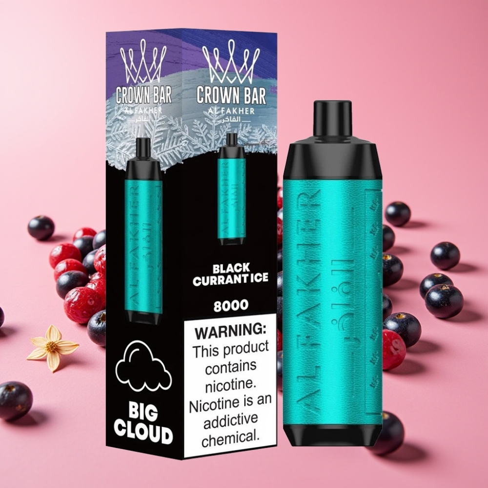 Al Fakher Crown Bar 8000 Crystal Disposable Vape Črni Ribez Led, 5mg, 8000 potegov