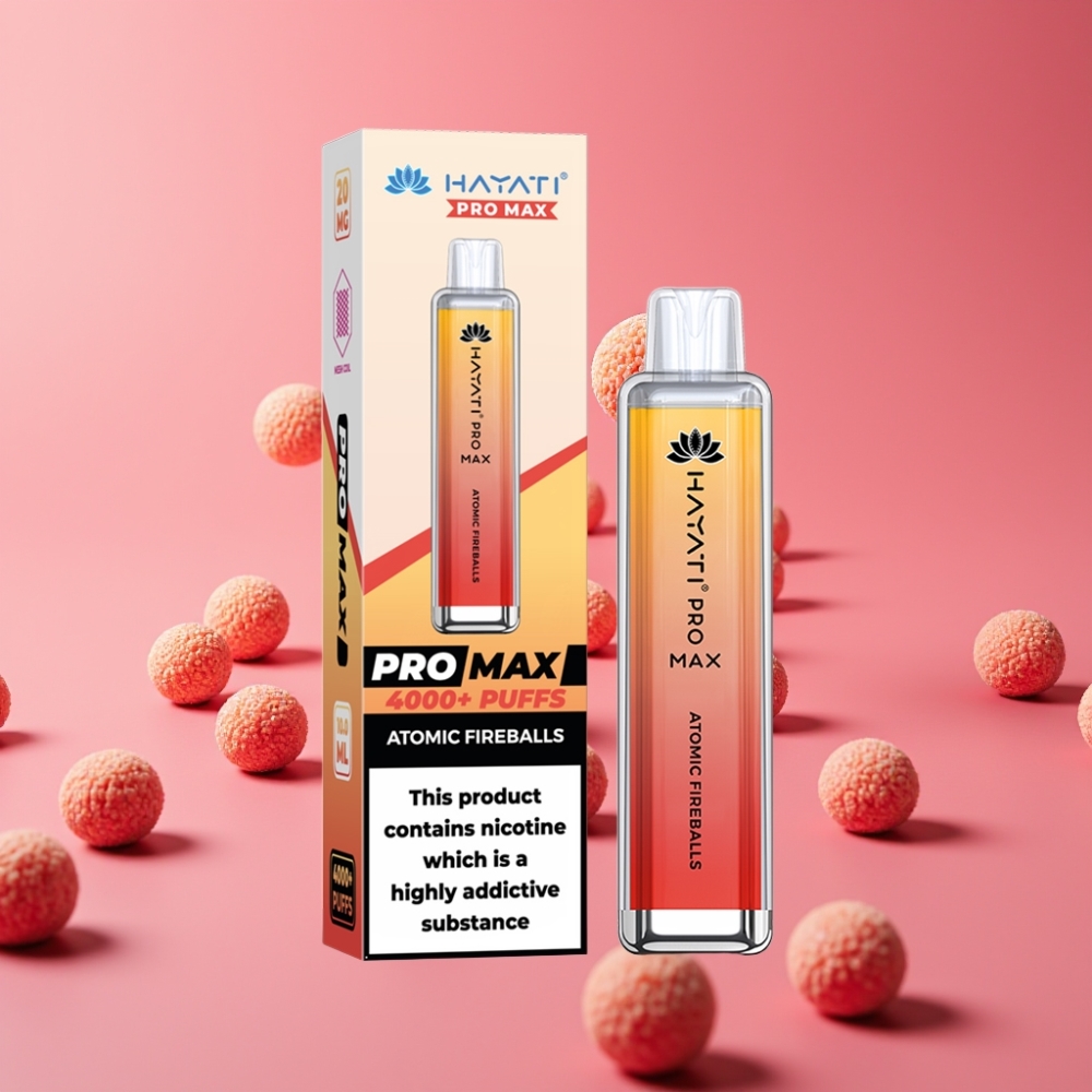 Hayati Pro Max 4000 Puffs Disposable Vape Atomske Ognjene Krogle, 5% Nikotina, 1400mAh, LED