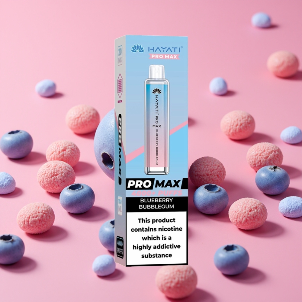 Hayati Pro Max 4000 Puffs Disposable Vape Borovnični Bubblegum, 5% Nikotina, 1400mAh, LED