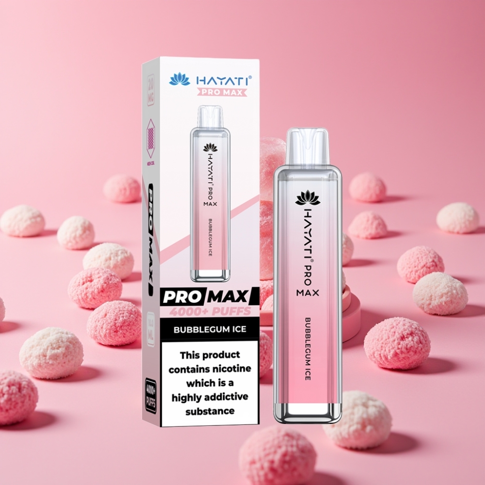 Hayati Pro Max 4000 Puffs Disposable Vape Bubblegum Ice 2ml/10ml, 1400mAh, 1.1 Ohm