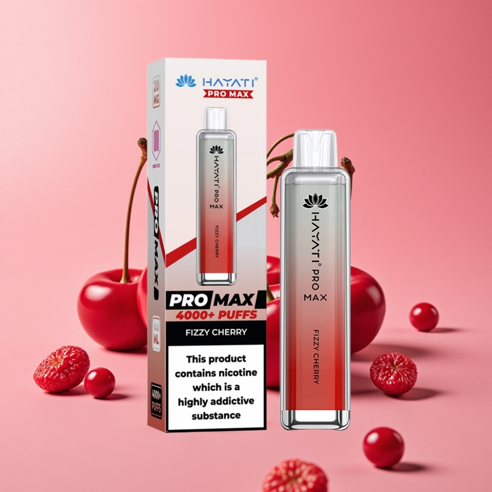 Hayati Pro Max 4000 Puffs Disposable Vape Gazirana Češnja, 5% Nikotin, 1400mAh, LED