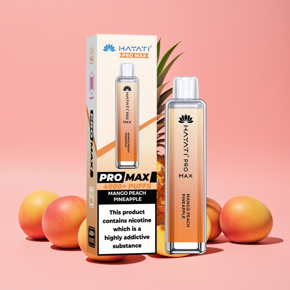 Hayati Pro Max 4000 Puffs Disposable Vape Mango Breskva Ananas, 5% Nikotina, 1400mAh, LED