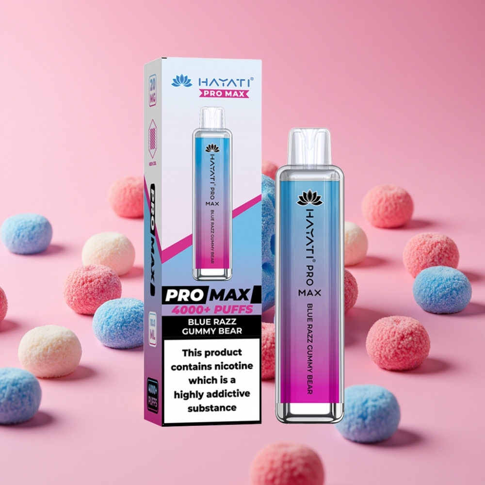 Hayati Pro Max 4000 Puffs Disposable Vape Modra Grozdna Gumijasta Medvedka, 5% Nikotin, 1400mAh, LED