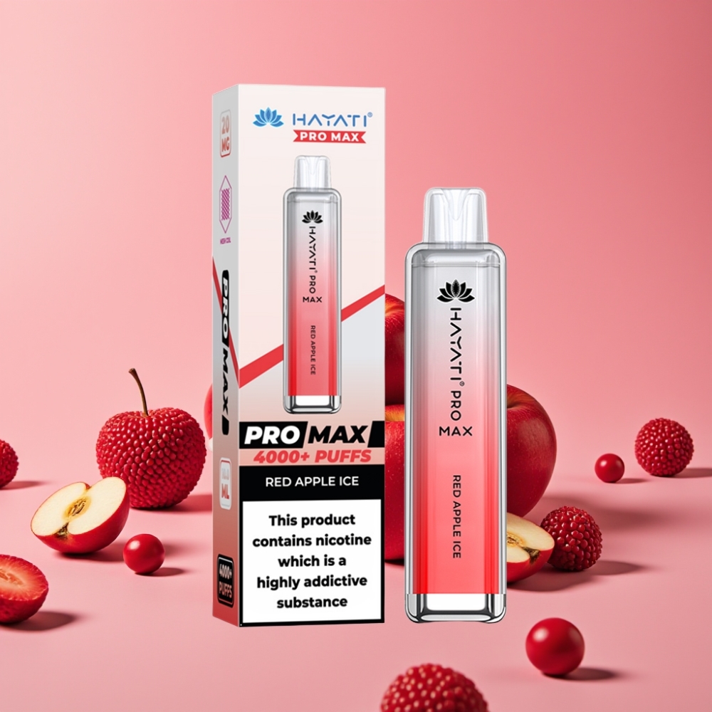 Hayati Pro Max 4000 Puffs Disposable Vape Rdeča Jabolko Led, 5% Nikotin, 1400mAh, 2ml