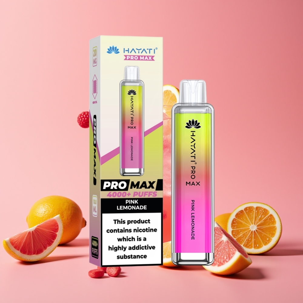 Hayati Pro Max 4000 Puffs Disposable Vape Rožnati Limonadni Sok, 5% Nikotina, 1400mAh, 2ml