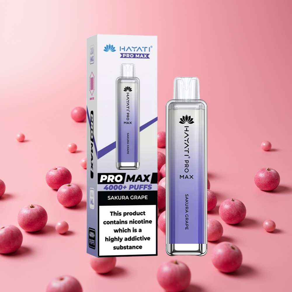 Hayati Pro Max 4000 Puffs Disposable Vape Sakura Grozdje, 2ml/10ml, 1400mAh, 5% Nikotin
