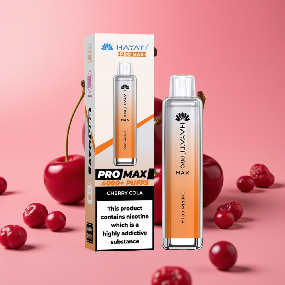 Hayati Pro Max 4000 Puffs Disposable Vape Češnjeva Kola, 5% Nikotina, 1400mAh, 2ml