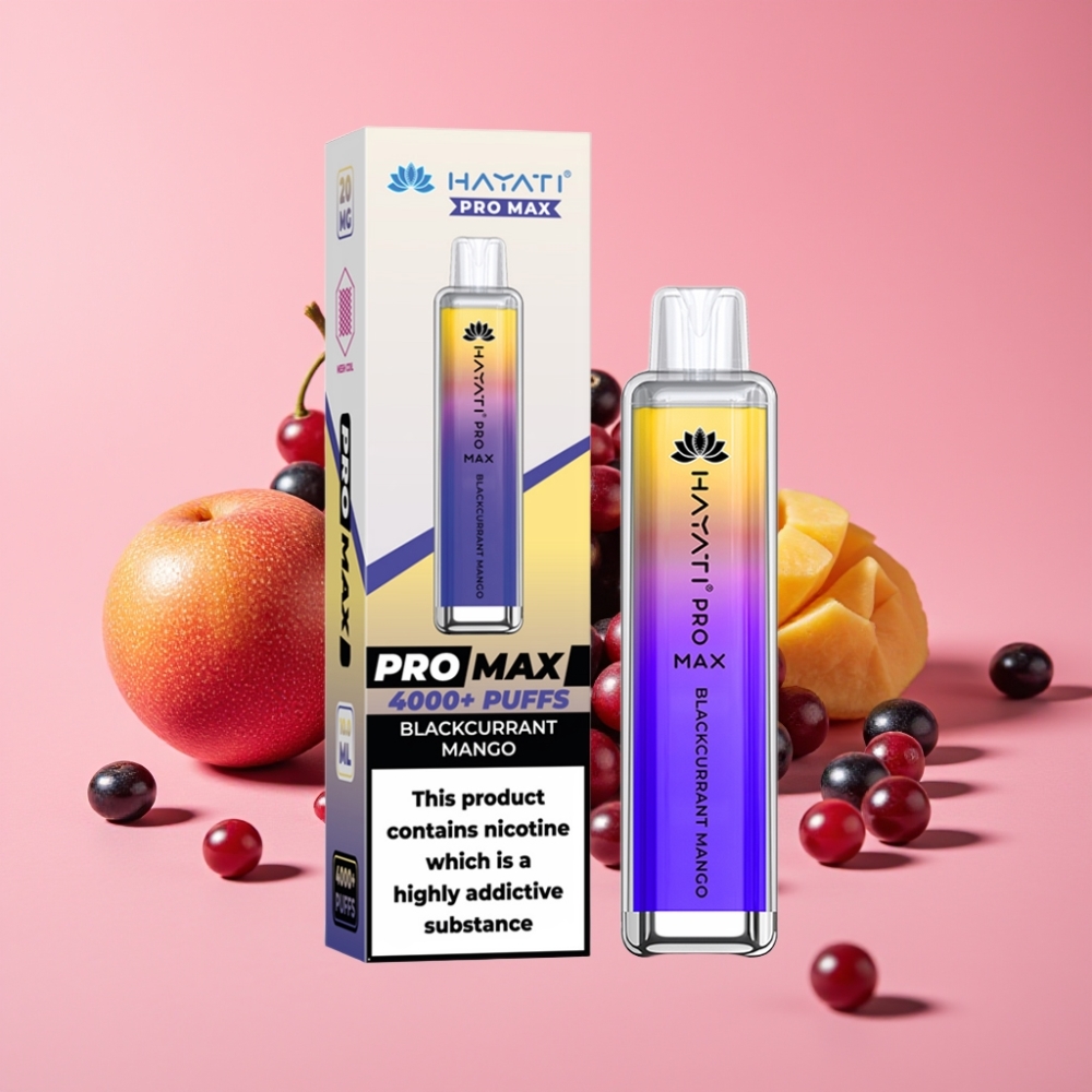 Hayati Pro Max 4000 Puffs Disposable Vape Črni ribez manga, 5% nikotina, 1400mAh, polnilna
