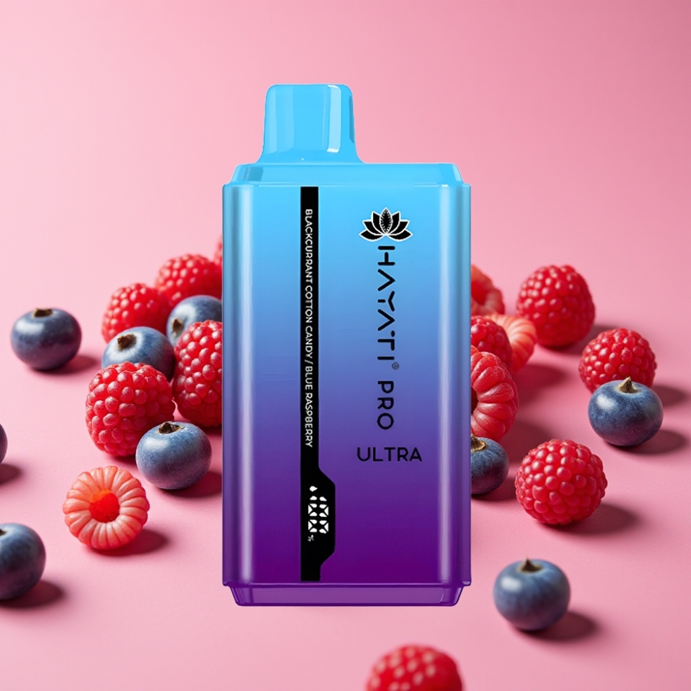 Hayati Pro Ultra 15000 Puffs Črni ribez Bombažni bonboni Modri malini 15000+ 2×12ml 2%