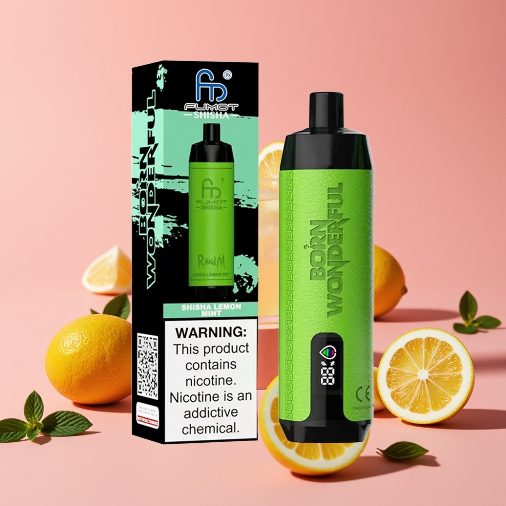 RandM Fumot Shisha 10000 Puffs Disposable Vape Šiša Limonin Menta, 18ml, 850mAh, 0.6ohm