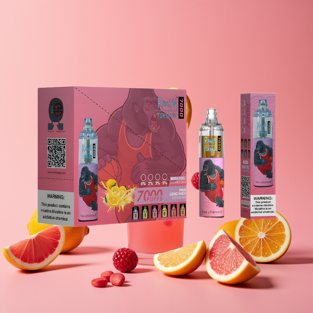 Fumot Tornado 7000 Disposable Vape Rožnati Limonadni Sok, 7000 Puffov, 14 ML, Mesh Coil