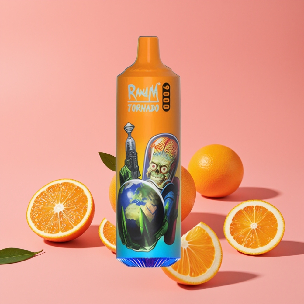 RandM Tornado 9000 Puffov, Oranžna Soda, 18 mL, Mesh Coil, RGB Display