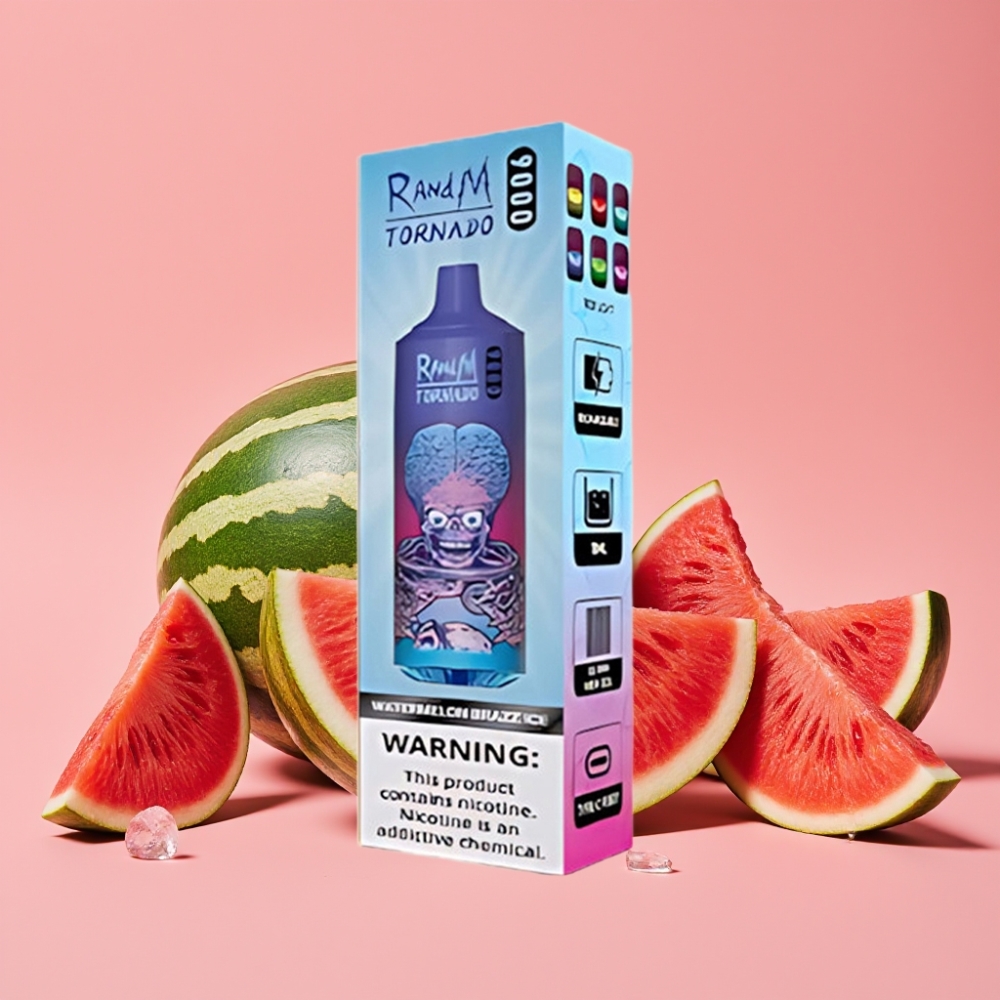 RandM Tornado 9000 Puffs 850 mAh 18 mL Mrežna tuljava RGB zaslon Watermelon Brazz Ice