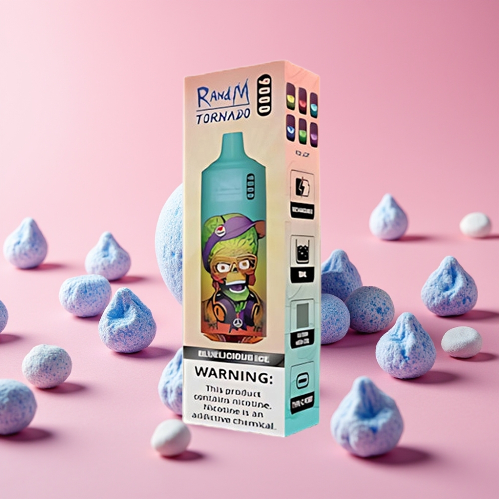RandM Tornado 9000 Puffs Bluelicious Ice 850mAh 18mL Mesh Coil RGB Display