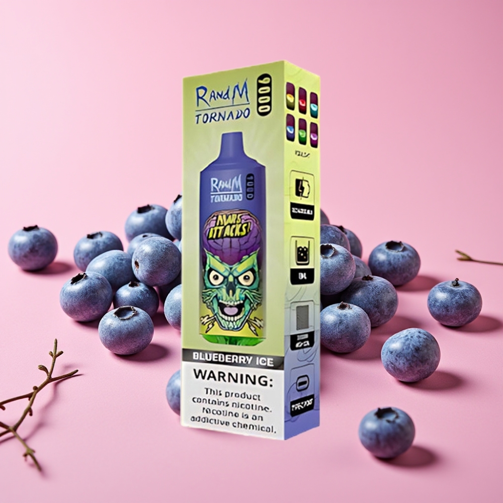 RandM Tornado 9000 Puffs Borovnica Led 18 mL RGB zaslon