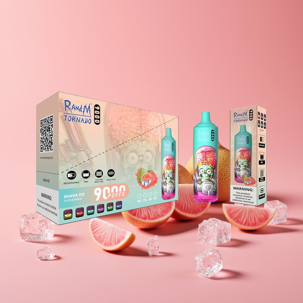 RandM Tornado 9000 Puffs Guava Ice 18 mL 850 mAh Mesh Coil RGB Display 54 Flavors