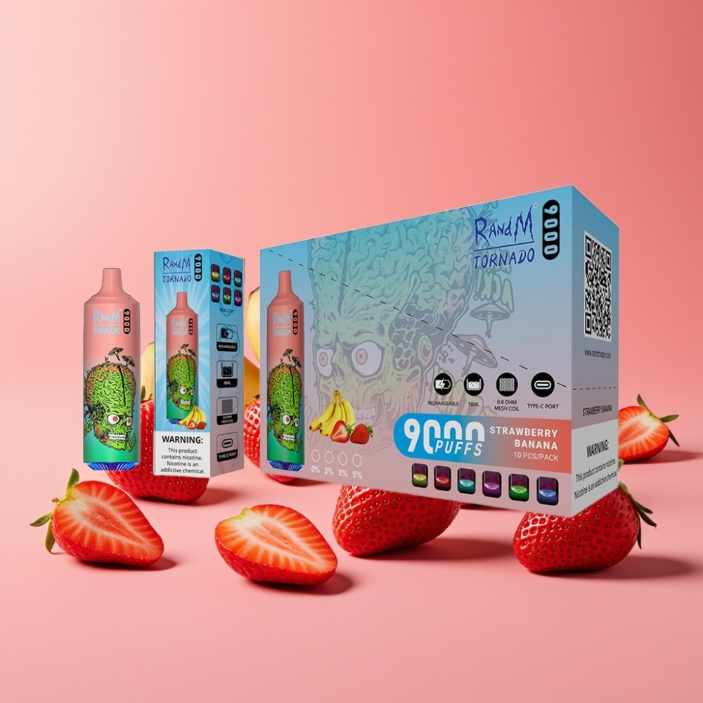 RandM Tornado 9000 Puffs Jagoda Banana 850mAh 18mL Mesh Coil RGB