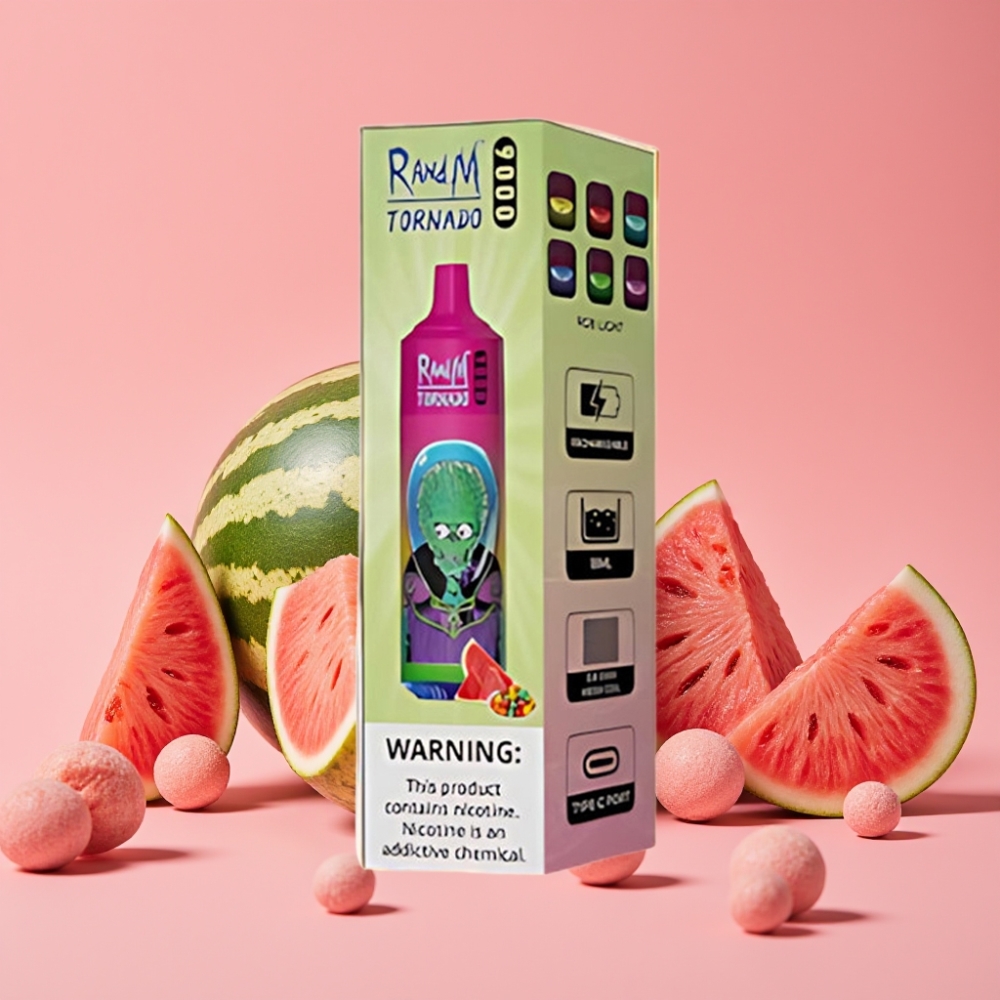 RandM Tornado 9000 Puffs Lubenica žvečilni gumi 18 mL RGB prikaz