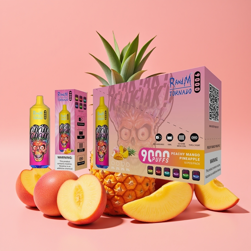 RandM Tornado 9000 Puffs Peachy Mango Pineapple 18 mL RGB Display Mesh Coil