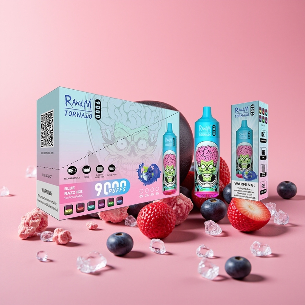 RandM Tornado 9000 Puffs Črni Zmaj Led 18 mL, 850 mAh, RGB zaslon
