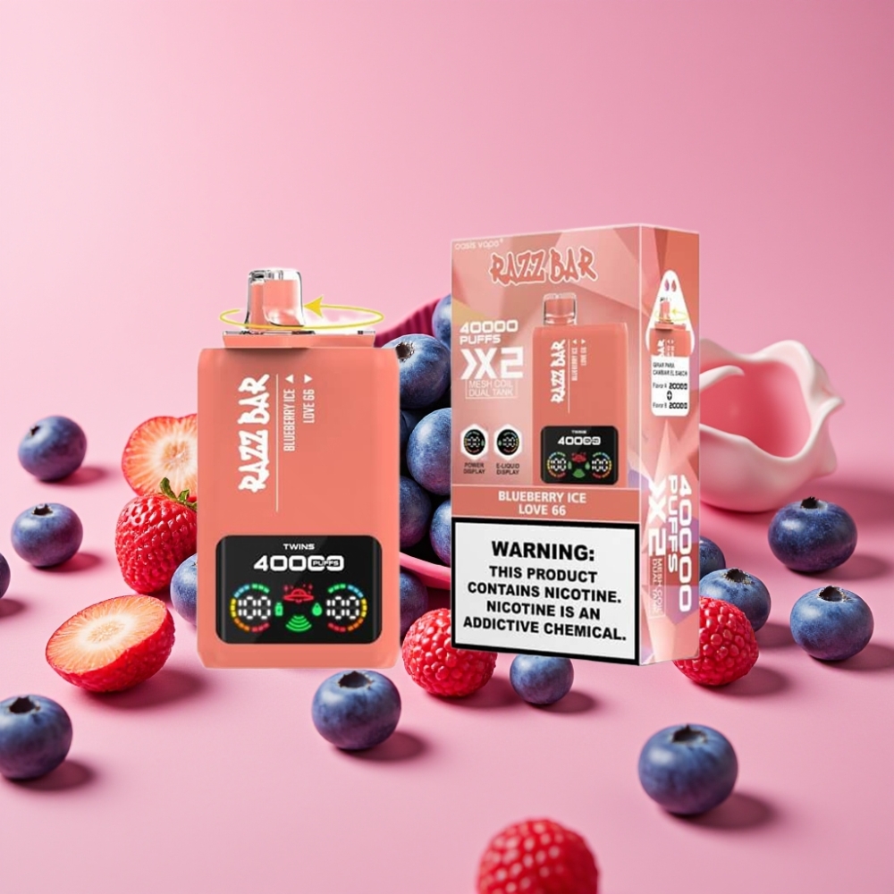 Razz Bar 40000 Puffs Disposable Vape BOROVNIČNI LED & LOVE 66, 1.0Ω×2, 650mAh, Type-C