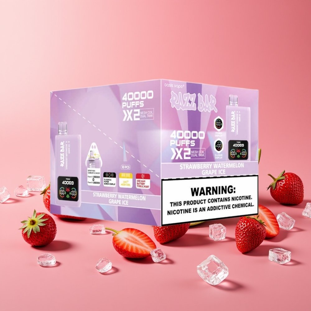 Razz Bar 40000 Puffs Disposable Vape JAGODA LUBENICA & LEDENA GROZDJE 1.0Ω×2 650mAh
