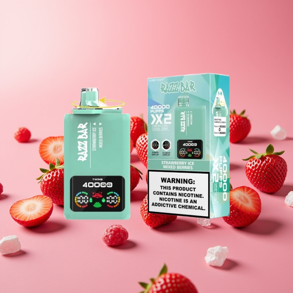 Razz Bar 40000 Puffs Disposable Vape JAGODNI LED & MEŠANO JAGODJE, 1.0Ω×2, 650mAh, 5%