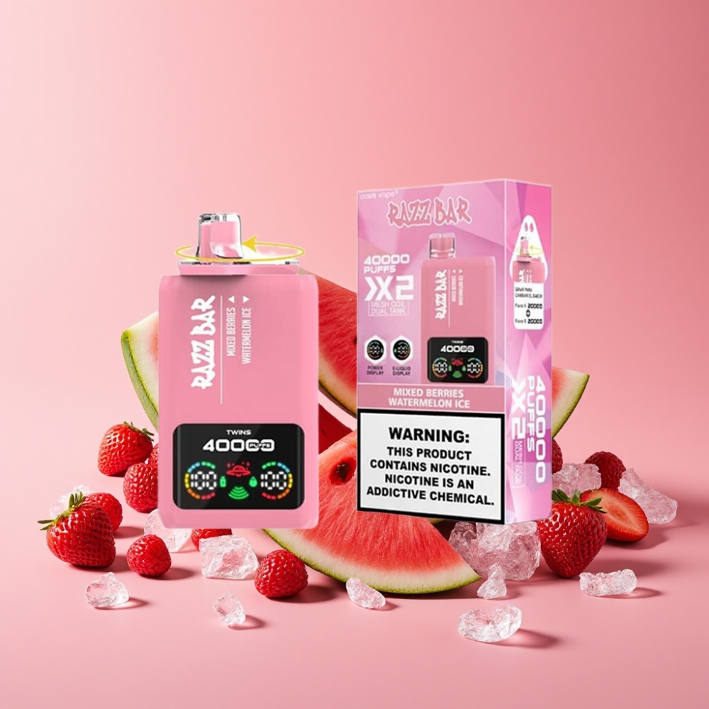 Razz Bar 40000 Puffs Disposable Vape MEŠANE JAGODE & LEDENA LUBENICA 1.0Ω×2 650mAh Type-C