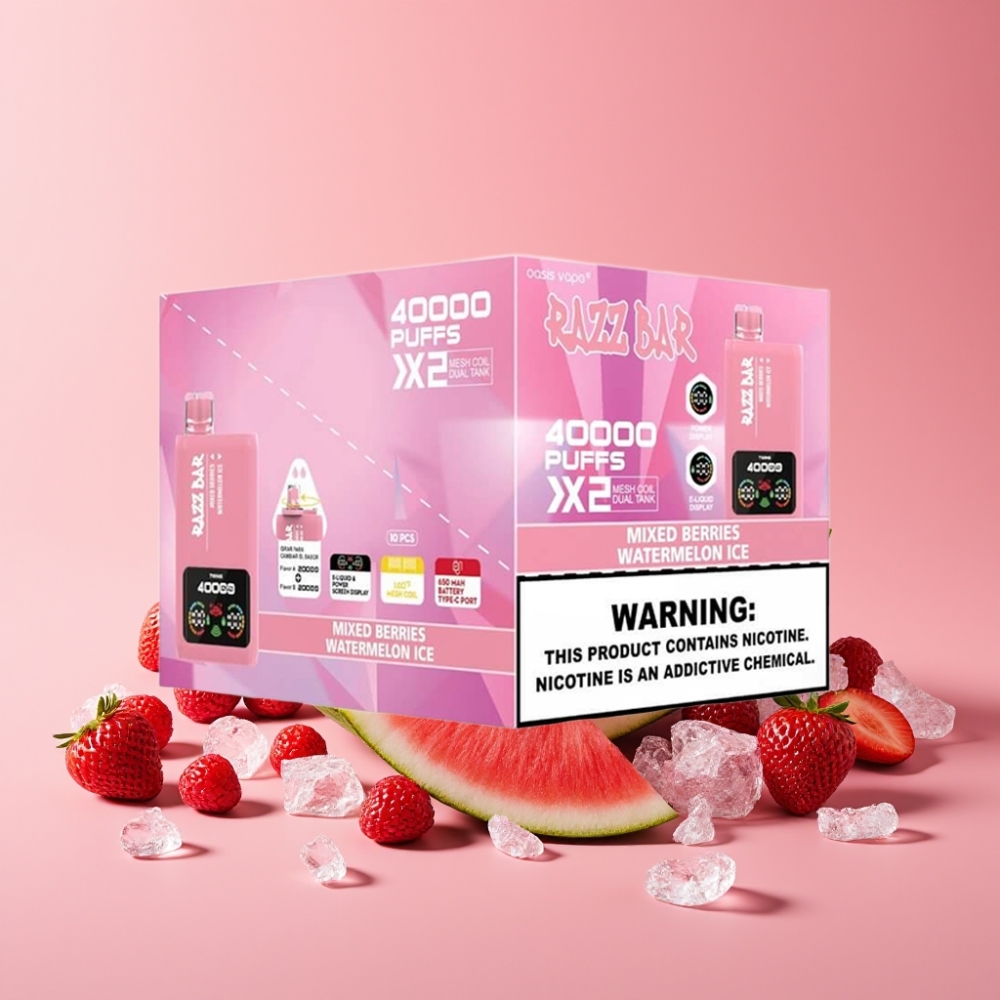 Razz Bar 40000 Puffs Disposable Vape MEŠANE JAGODE & LEDENA LUBENICA 1.0Ω×2 650mAh Type-C