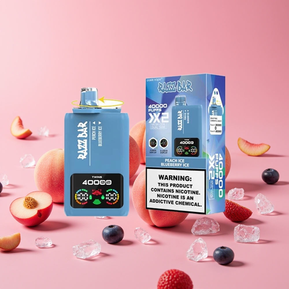 Razz Bar 40000 Puffs Enkratna e-cigareta PEACH ICE & BLUEBERRY ICE 1.0Ω×2 Mesh Coil 650mAh