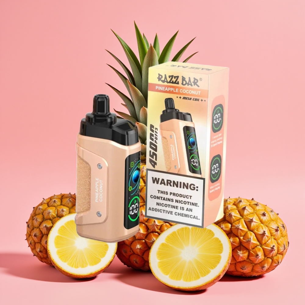Razz Bar 45000 Puffs Disposable Vape Ananas Kokos 1.0 Ohm, Nastavljiv Pretok Zraka, 650 Mah
