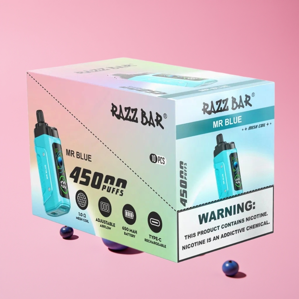 Razz Bar 45000 Puffs Disposable Vape Gospod Modri, 45000 Puffov, 1.0 Ohm, Nastavljiv Pretok Zraka