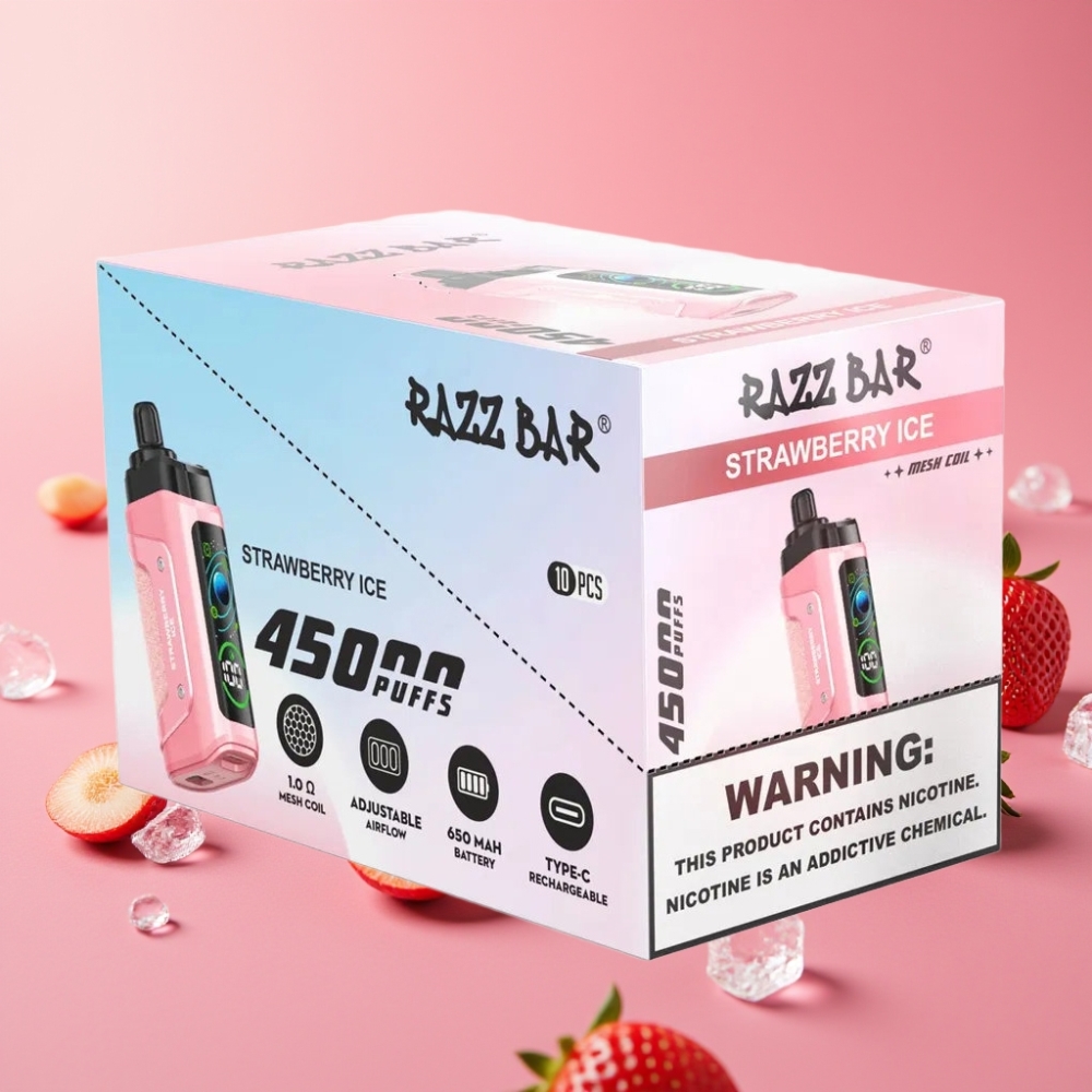 Razz Bar 45000 Puffs Disposable Vape Jagoda Led, 1.0 Ohm Mesh, Type-C